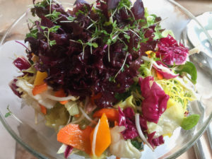 Der Asiasalat im Café/Restaurant Leutbühel aus Blattsalaten, rohem Gemüse, Mango und Sprossen und einem Sesam-Koriander-Dressing hat mich sehr überzeugt.